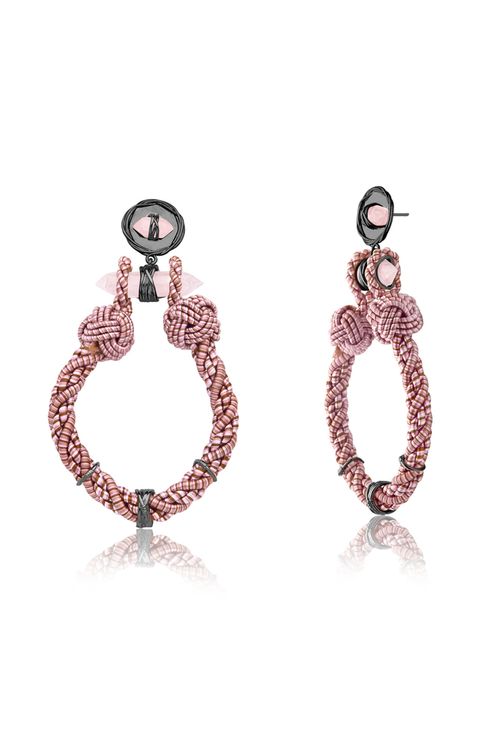 Brinco Etnico - Quartzo Rosa - Coleção Origens Banho: Ródio Negro