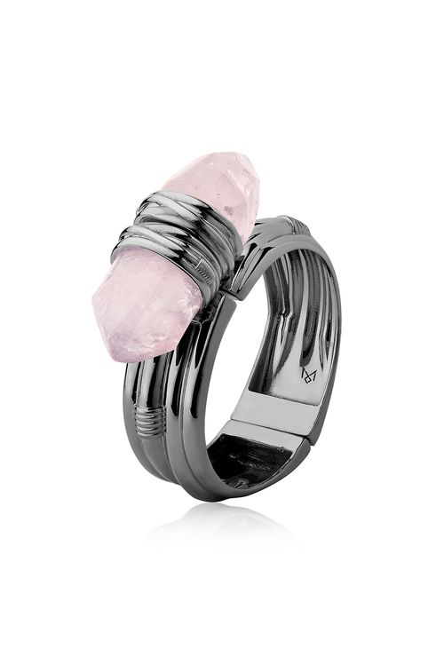 Pulseira Essência - Quartzo Rosa - Coleção Origens Banho: Ródio Negro