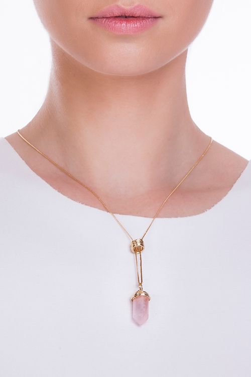 Colar Essência - Quartzo Rosa - Coleção Origens Banho: Folheado a Ouro