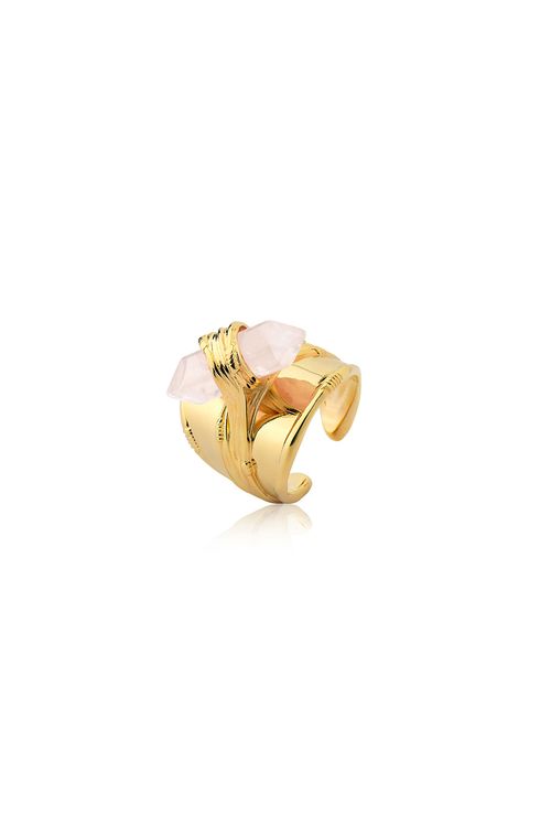 Anel Vintage - Quartzo Rosa - Coleção Origens Banho: Folheado a Ouro