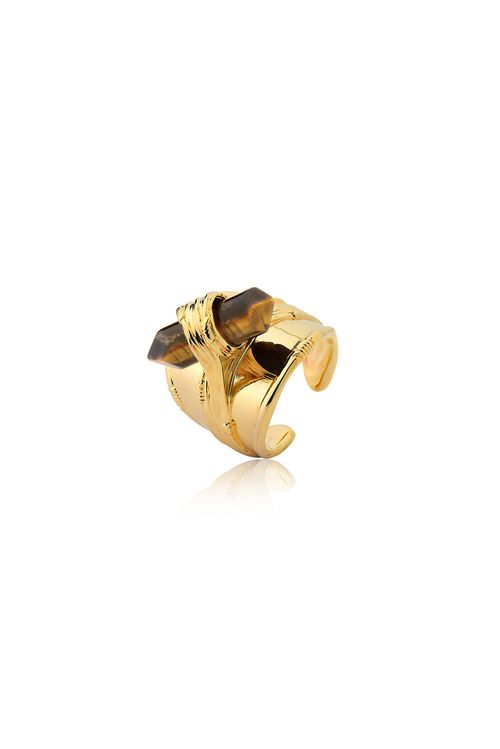 Anel Vintage - Olho de Tigre - Coleção Origens Banho: Folheado a Ouro