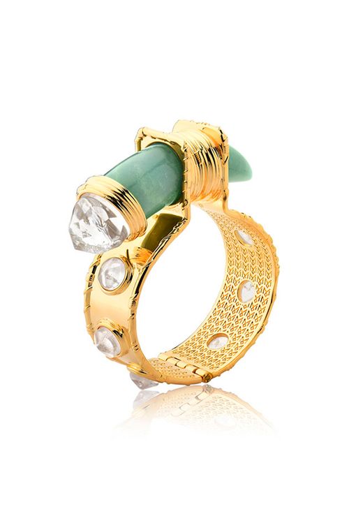 Pulseira Selvagem - Quartzo Verde e Cristal - Coleção Origens Banho: Folheado a Ouro