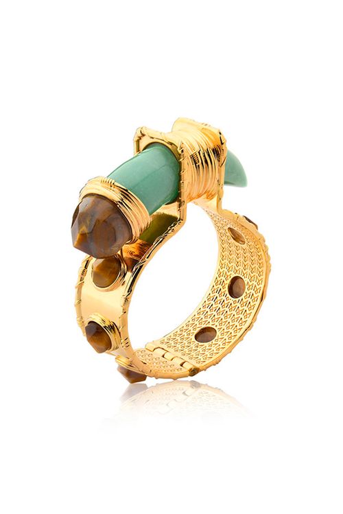 Pulseira Selvagem - Olho de Tigre e Quartzo Verde - Coleção Origens Banho: Folheado a Ouro