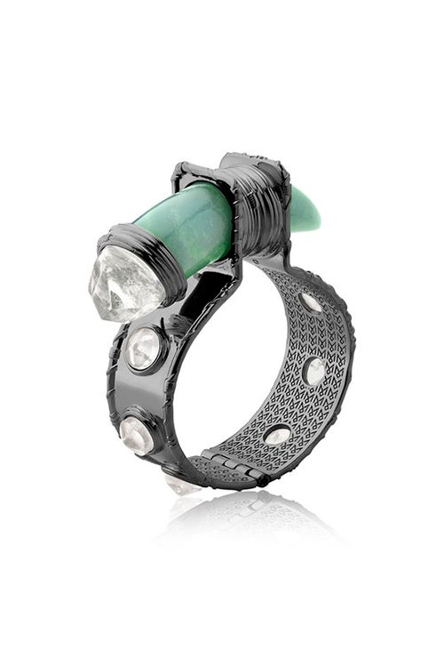 Pulseira Selvagem - Quartzo Verde e Cristal - Coleção Origens Banho: Ródio Negro