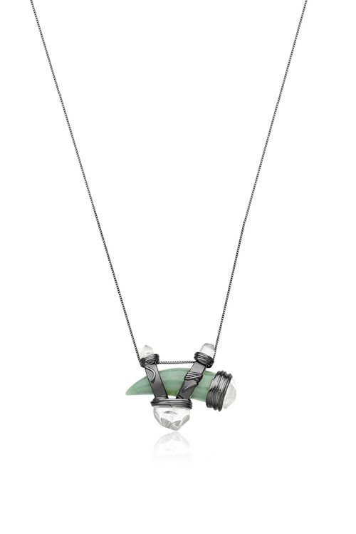 Colar Selvagem - Quartzo Verde e Cristal - Coleção Origens Banho: Ródio Negro