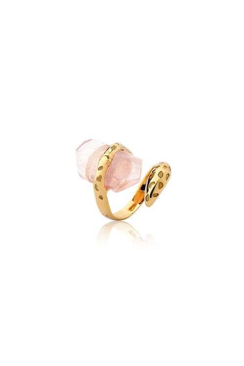 Anel Fauna - Quartzo Rosa - Coleção Origens Banho: Folheado a Ouro