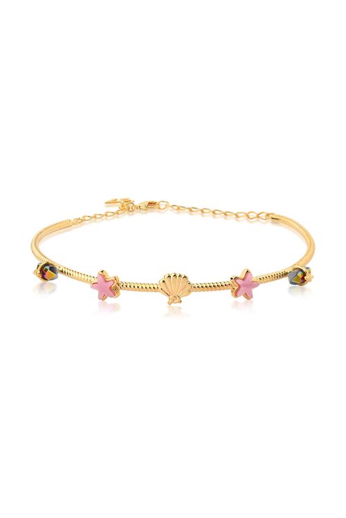 Colar Choker Concha - Marsala e Ágata Multicolorida - Coleção Lolinha Princesa do Mar Banho: Folheado a Ouro