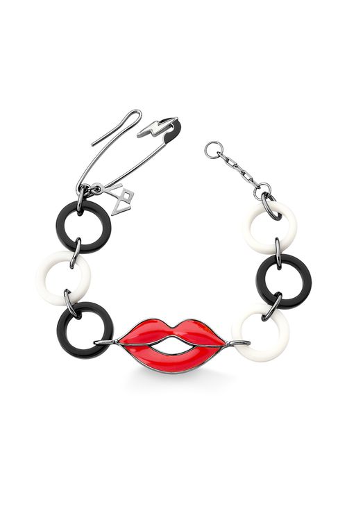 Pulseira Cruella - Porcelana Branca, Obsidiana Preta e Esmalte Branco, Preto e Vermelho - Coleção Disney Cruella Banho: Ródio Negro