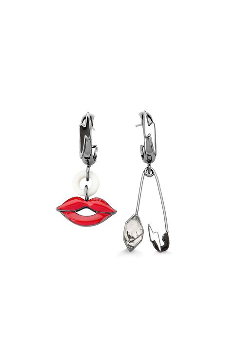Brinco Cruella - Porcelana Branca, Cristal Grafitado e Esmalte Branco, Preto e Vermelho - Coleção Disney Cruella Banho: Ródio Negro