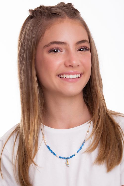 Colar Cinderela - Ágata Azul, Cristal, Esmalte Azul e Pérola Barroca - Coleção Disney Princesa Maria Dolores Banho: Folheado a Ouro