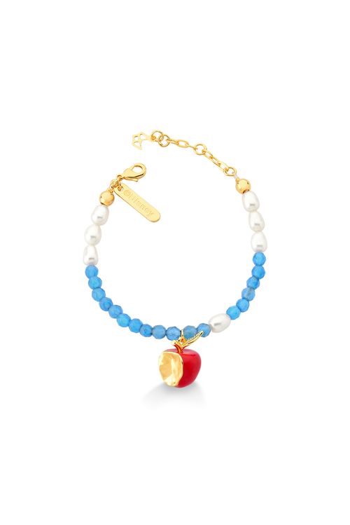 Pulseira Branca de Neve - Ágata Azul Royal, Esmalte Vermelho e Pérola Barroca - Coleção Disney Princesa Maria Dolores Banho: Folheado a Ouro