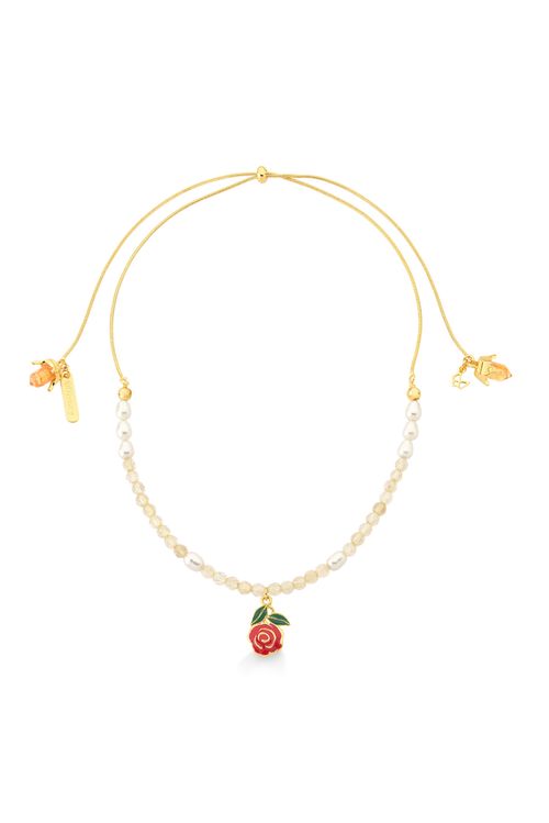 Colar Bela - Citrino, Esmalte Verde e Vermelho e Pérola Barroca - Coleção Disney Princesa Maria Dolores Banho: Folheado a Ouro