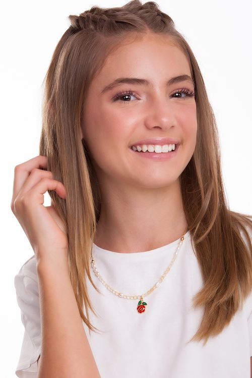 Colar Bela - Citrino, Esmalte Verde e Vermelho e Pérola Barroca - Coleção Disney Princesa Maria Dolores Banho: Folheado a Ouro