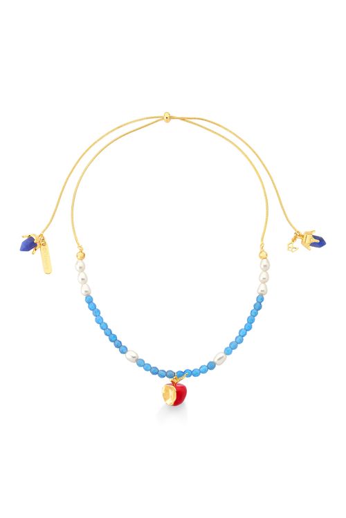 Colar Branca de Neve - Ágata Azul Royal, Esmalte Vermelho e Pérola Barroca - Coleção Disney Princesa Maria Dolores Banho: Folheado a Ouro