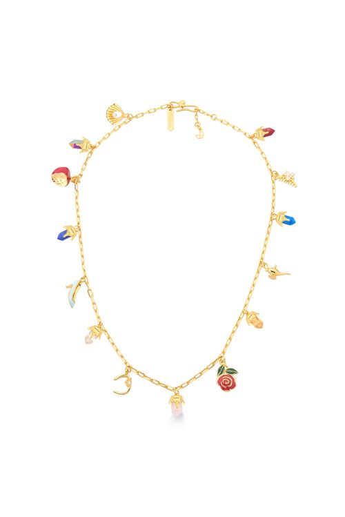 Colar Princesas - Citrino, Cristal, Cristal Multicolorido, Esmalte Verde, Vermelho, Azul e Rosa - Coleção Disney Princesa Banho: Folheado a Ouro