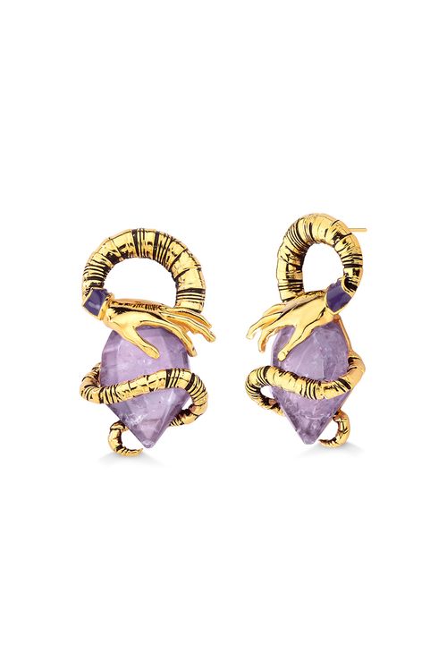Brinco Encantado - Ametista e Esmalte Roxo - Coleção Disney Malévola Banho: Folheado a Ouro
