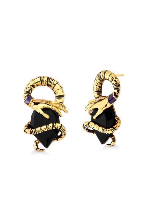 Brinco Encantado - Obsidiana Preta e Esmalte Roxo - Coleção Disney Malévola Banho: Folheado a Ouro