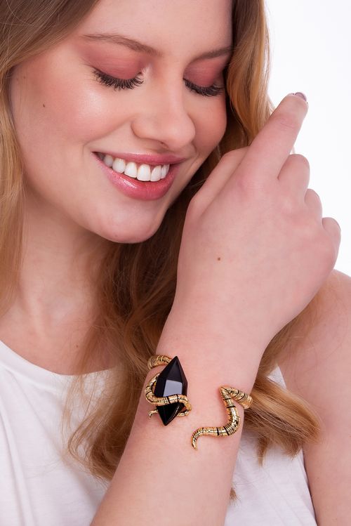 Pulseira Malévola - Obsidiana Preta - Coleção Disney Malévola Banho: Folheado a Ouro