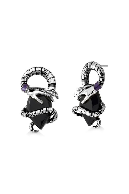 Brinco Encantado - Obsidiana Preta e Esmalte Roxo - Coleção Disney Malévola Banho: Ródio Negro