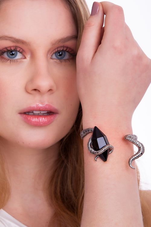 Pulseira Malévola - Obsidiana Preta - Coleção Disney Malévola Banho: Ródio Negro