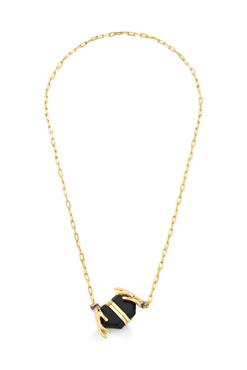 Colar Encantado - Obsidiana Preta e Esmalte Roxo - Coleção Disney Malévola Banho: Folheado a Ouro