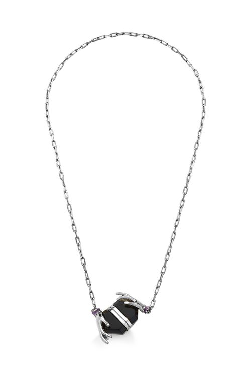 Colar Encantado - Obsidiana Preta e Esmalte Roxo - Coleção Disney Malévola Banho: Ródio Negro
