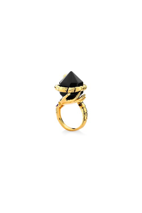 Anel Encantado - Obsidiana Preta e Esmalte Roxo - Coleção Disney Malévola Banho: Folheado a Ouro