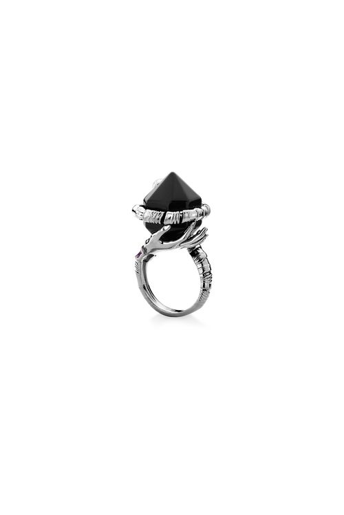 Anel Encantado - Obsidiana Preta e Esmalte Roxo - Coleção Disney Malévola Banho: Ródio Negro
