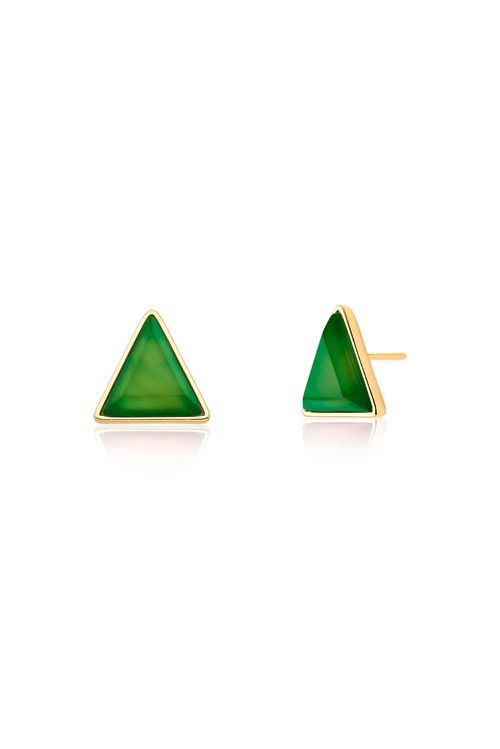 Brinco Triangle - Ágata Verde – Coleção Geometric Banho: Folheado a Ouro