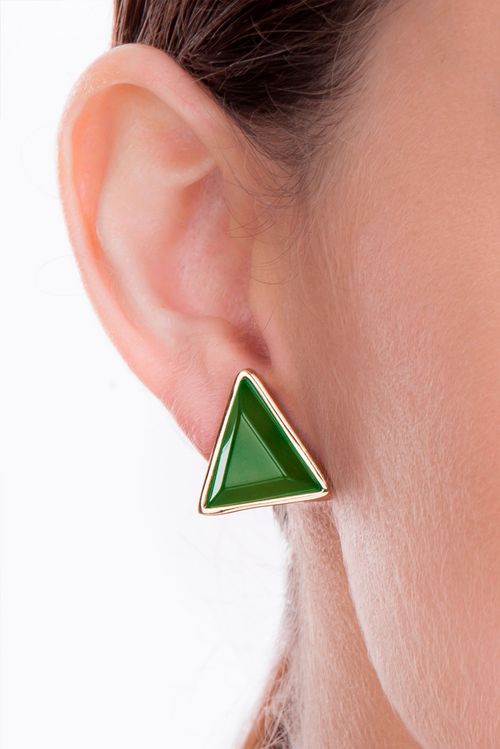 Brinco Triangle - Ágata Verde – Coleção Geometric Banho: Folheado a Ouro