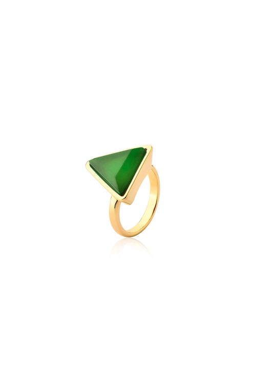 Anel Little Triangle - Ágata Verde - Coleção Geometric Banho: Folheado a Ouro
