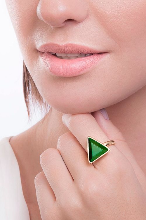 Anel Little Triangle - Ágata Verde - Coleção Geometric Banho: Folheado a Ouro