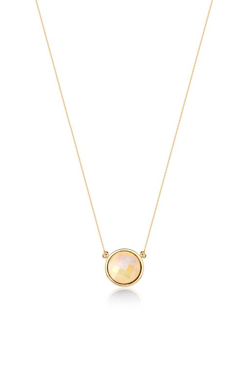 Colar Solitário - Quartzo Branco Holográfico - Coleção Daily Banho: Folheado a Ouro