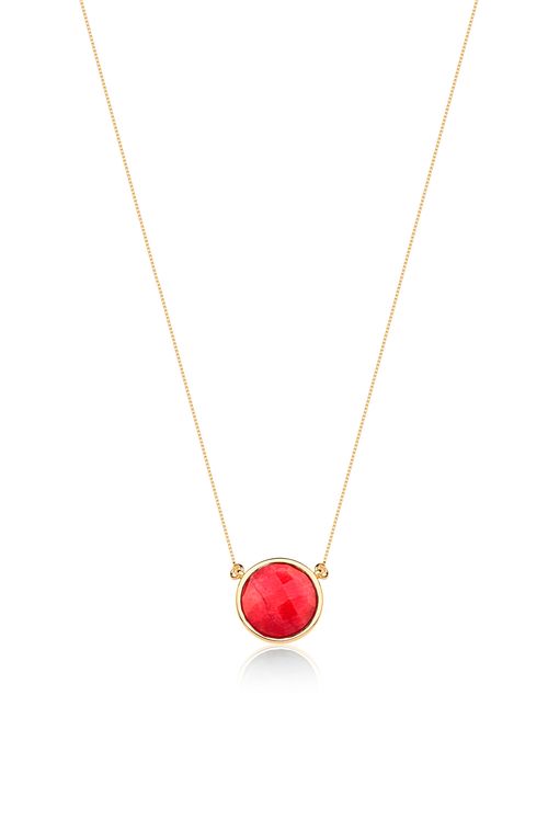 Colar Solitário - Feldspato Vermelho - Coleção Daily Banho: Folheado a Ouro