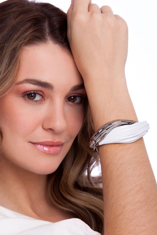 Pulseira Merengue - Resina Branca - Coleção Viva Essa Festa Banho: Ródio Negro