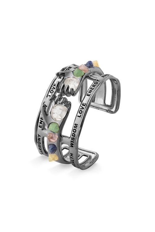 Pulseira Protection Pequeno - Cristal, Quartzo Verde, Ametista, Citrino e Sodalita - Coleção Believe Banho: Ródio Negro