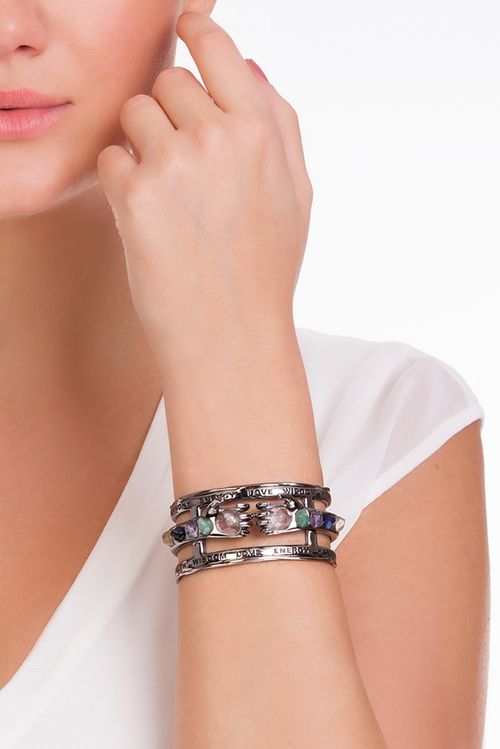 Pulseira Protection Pequeno - Cristal, Quartzo Verde, Ametista, Citrino e Sodalita - Coleção Believe Banho: Ródio Negro