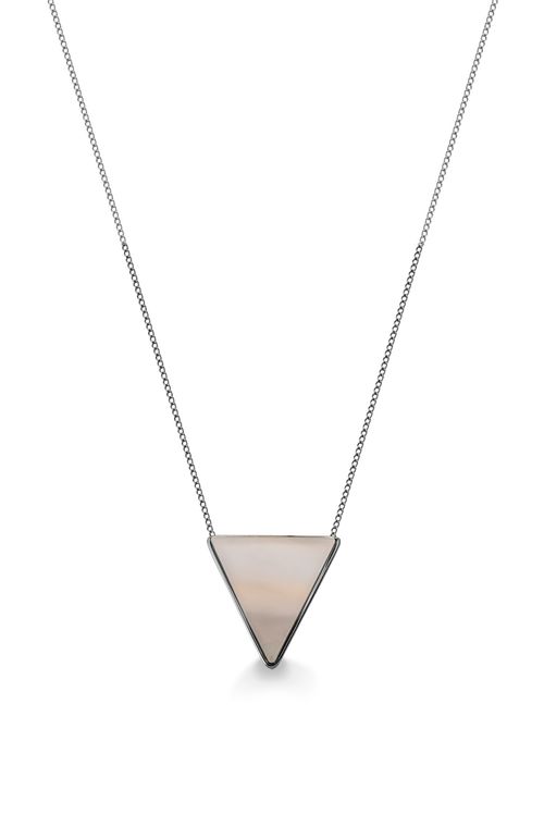 Colar Triangle - Ágata Cinza - Coleção Geometric Banho: Ródio Negro