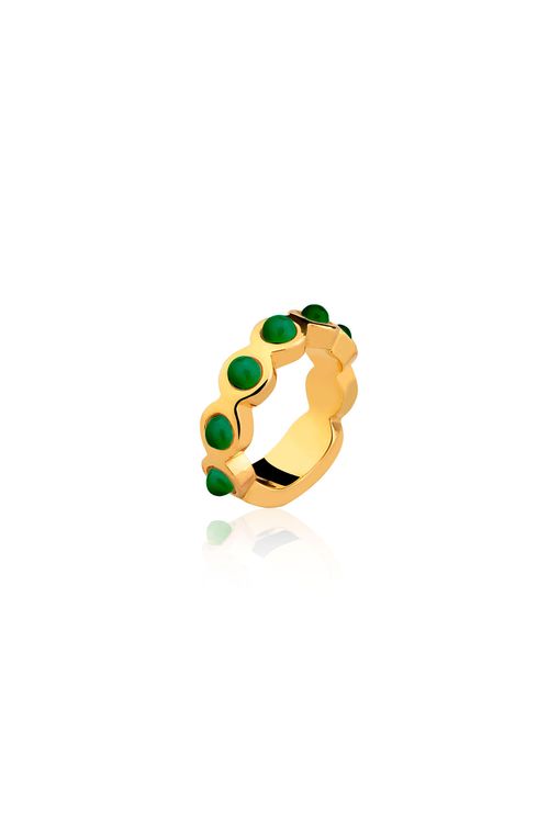 Anel Aliancinha - Ágata Verde - Coleção Daily Banho: Folheado a Ouro