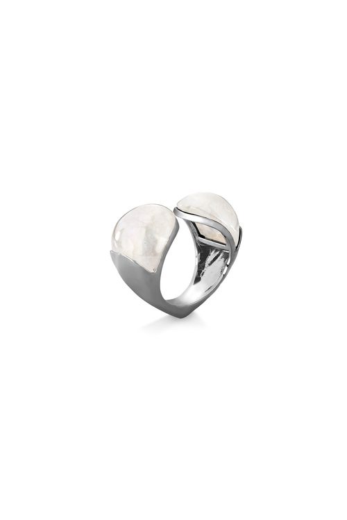 Anel Cushion Pedra - Quartzo Branco Holográfico - Coleção No Conforto do Seu Amor Banho: Ródio Negro