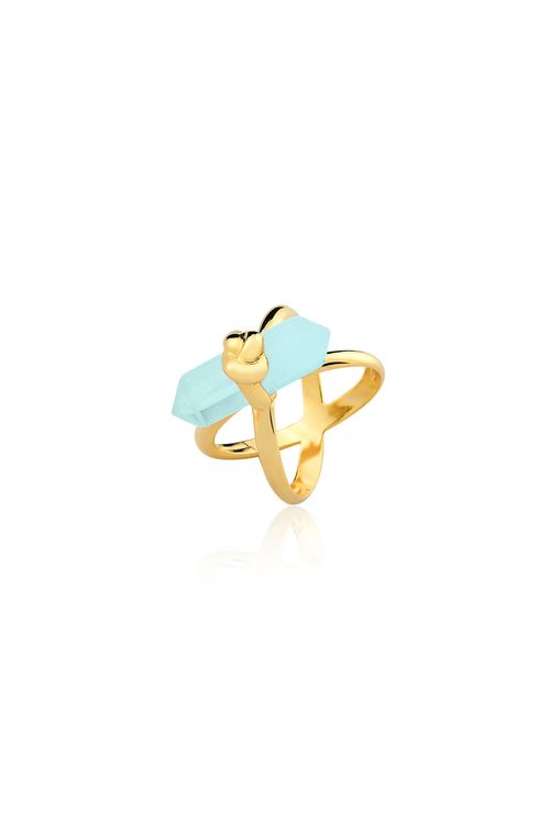 Anel Knot - Ágata Azul - Coleção In Love Banho: Folheado a Ouro