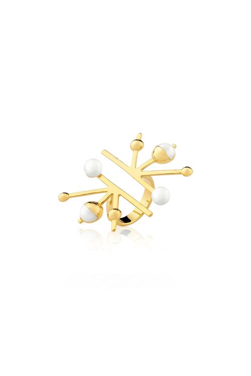 Anel La Estrella - Porcelana Branca - Coleção Fusion Banho: Folheado a Ouro
