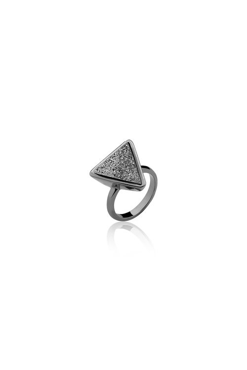 Anel Little Triangle - Drusa Metalizada - Coleção Geometric Banho: Ródio Negro