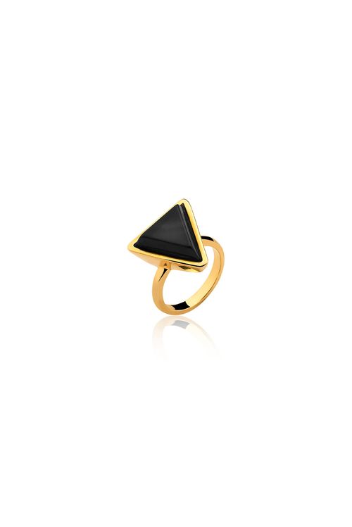 Anel Little Triangle - Obsidiana Preta - Coleção Geometric Banho: Folheado a Ouro
