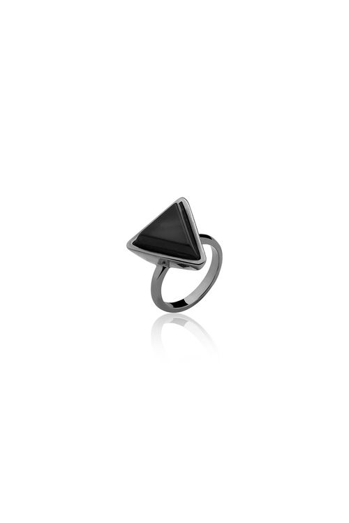 Anel Little Triangle - Obsidiana Preta - Coleção Geometric Banho: Ródio Negro