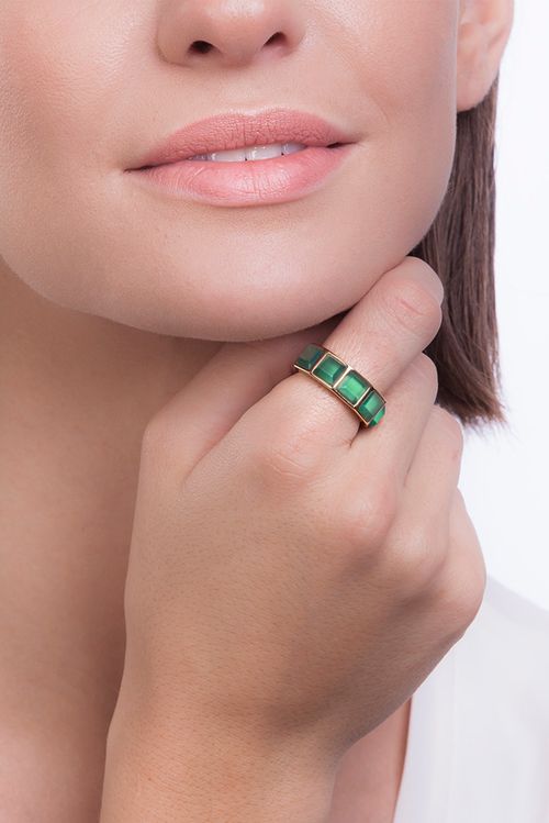 Anel Stone - Ágata Verde - Coleção Krypton Banho: Folheado a Ouro
