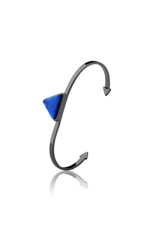 Pulseira Galaxy Triângulo - Quartzo Azul Anil - Coleção Geometric Banho: Ródio Negro