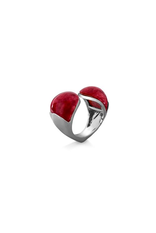 Anel Cushion Pedra - Feldspato Vermelho - Coleção No Conforto do Seu Amor Banho: Ródio Negro