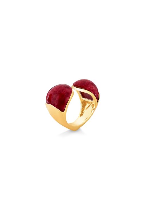 Anel Cushion Pedra - Feldspato Vermelho - Coleção No Conforto do Seu Amor Banho: Folheado a Ouro
