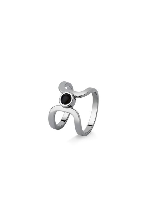 Anel Cool Curve - Obsidiana Preta - Coleção Blanc Banho: Ródio Negro